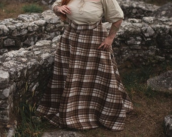 Brown Tartan Skirt cottagecore Outlander inspired historical scottish Edwardian tartan maxi skirt