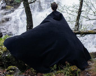 Black Velvet Cape Hooded Cloak Riding Hood cloak with train very long