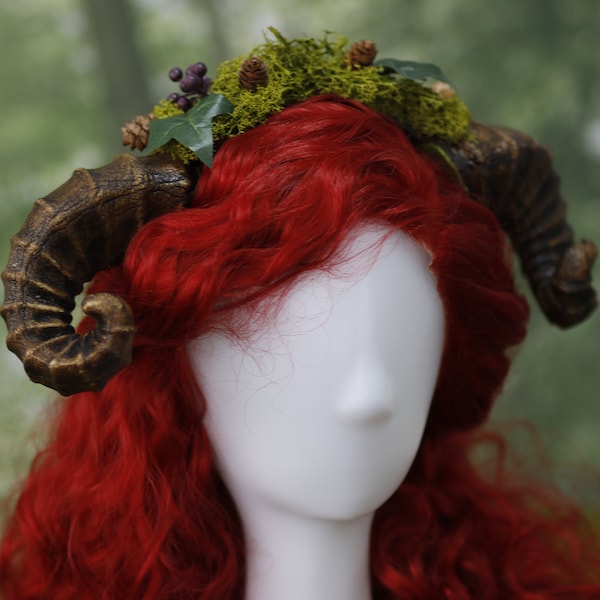 Faun Horns Headdress Druid Ram horn Headband woodland Cosplay Fairy Forest Elf