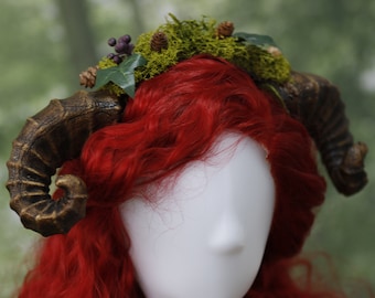 Faun Horns Headdress Druid Ram horn Headband woodland Cosplay Fairy Forest Elf