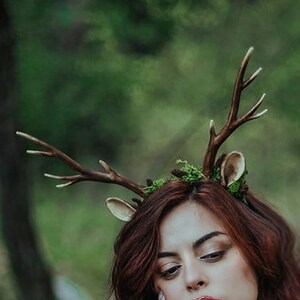 Deer antlers headband horns Costume , lolita mori key , moss crown, nature Crown, faun headpiece,Faux Antler