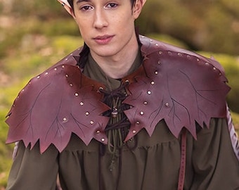 Elven leather Gorget Brown Leaf armor shoulders inspired armor historical scottish