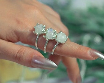 Mermaid Moonstone Ring - Silver Plated Brass Coral Reef Ring
