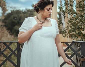 Embroidered Cotton Regency Dress, Royalcore Bridgerton Costume