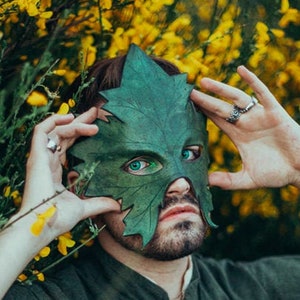 Leather Mask Druid Leaf Maple autumn natural wiccan masquerade Green Man image 4