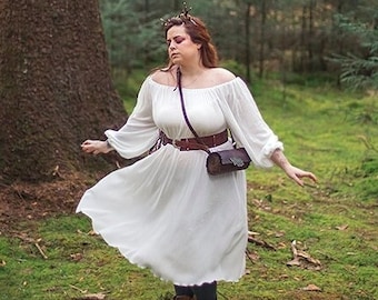 White Viscose Chemise Dress - Renaissance Peasant Costume
