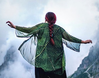 Kimono Robe chiffon Cardigan Beach cover up  green leaf Bohemian festival Oversized kimono Summer boho jacket clothing