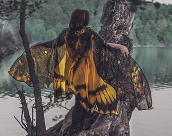 Acherontia moth wings butterfly cape Death's Head Moth cloak brown and yellow costume adult Festival Clothing