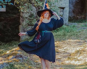 Black Viscose Chemise Dress - Renaissance Peasant Costume
