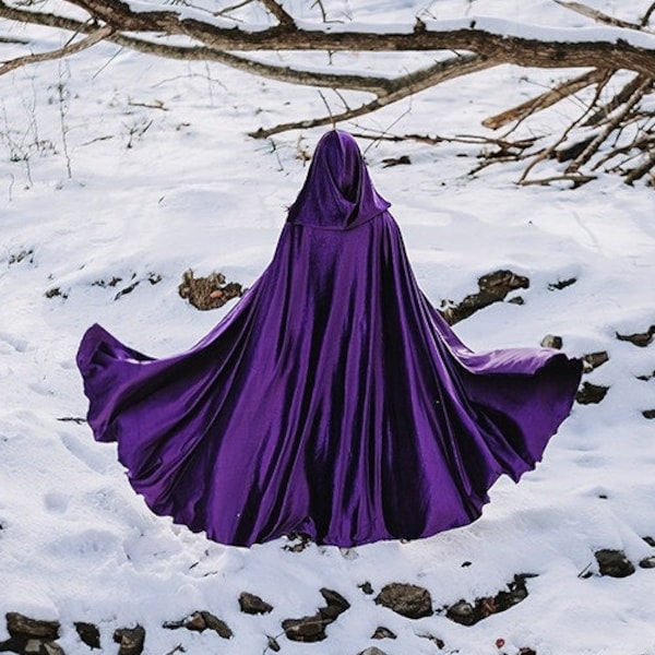 Cape en velours violet stretch Cape de costume Cape de conte de fées fantastique en violet Cape de sorcellerie médiévale pour GN