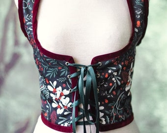 Christmas bodice, mistletoe Renaissance corset snowflake cottagecore style  corset vest, Wench regency Pirate