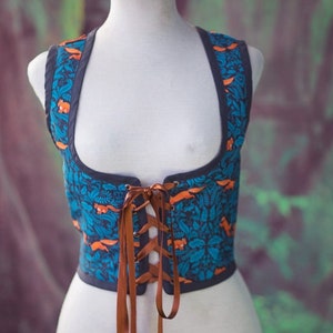 Squirrel bodice, William Morris style Renaissance corset flowers cottagecore style  corset vest, Wench regency steampunk