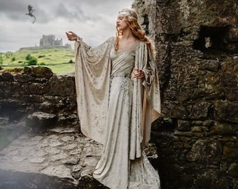 Medieval Velvet Dress, Celtic Wedding Gown, Elvish Costume