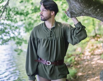 Men shirt renaissance fair men peasant Green Shirt Steampunk Pirate shirt Fantasy Medieval Costume Cosplay bishop sleeve shirt ren fair