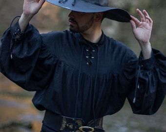 Men shirt Pirate black Shirt - Unisex Steampunk Renaissance Fantasy Medieval Renaissance Costume Cosplay larp bishop sleeve shirt