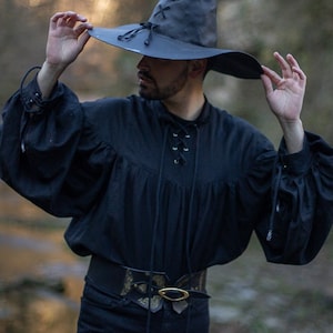 Men shirt Pirate black Shirt - Unisex Steampunk Renaissance Fantasy Medieval Renaissance Costume Cosplay larp bishop sleeve shirt