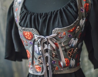 Halloween top Renaissance bodice, Pumpkin corset witch style  corset vest, Wench regency gothic, ren fair Whimsigoth