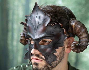 Leather Mask Druid Leaf Maple autumn natural wiccan masquerade  Green Man