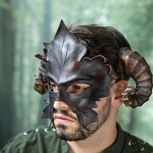 Leather Mask Druid Leaf Maple autumn natural wiccan masquerade  Green Man