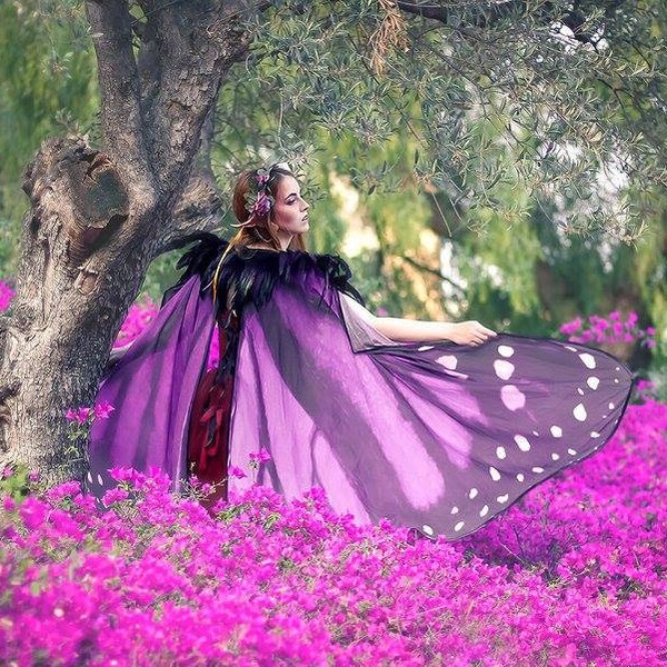 Long Purple Butterfly Fairy cape cloak wings costume adult dance bridal fantasy