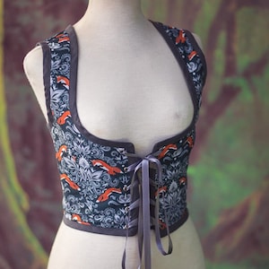 Fox bodice, William Morris style Renaissance corset flowers cottagecore style corset vest, Wench regency steampunk image 1