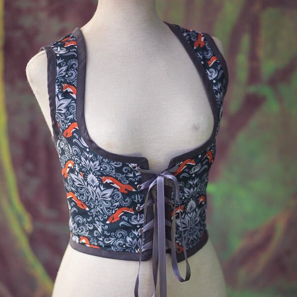 Fuchs Mieder, William Morris Stil Renaissance Korsett Blumen Cottagecore Stil Korsett Weste, Dirnch Regency Steampunk