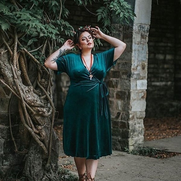 Velvet dress Wrap dress green velvet long gown vintage Dress Occasion Spring Dress