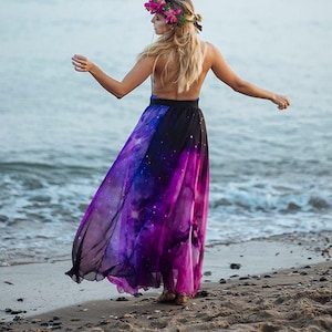 Galaxy Nebula Maxi Skirt Celestial Constellation Fashion Long
