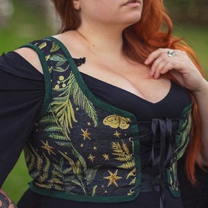 Corpetto rinascimentale, gilet corsetto stile cottagecore con giardino delle farfalle, reggenza steampunk da donna