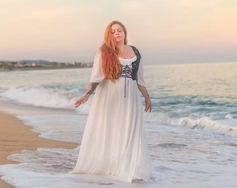 White Chemise Woman shirt dress Renaissance peasant underdress - Steampunk larp Pirate Fantasy Medieval Renaissance Costume Cosplay