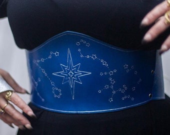 Celestial Leather Corset Belt, Whimsigoth Renaissance Elven Lacing