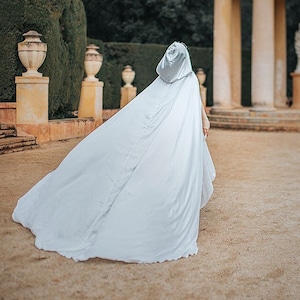 Wedding cape bridal cloak natural white ivory satin cape with hood handfasting