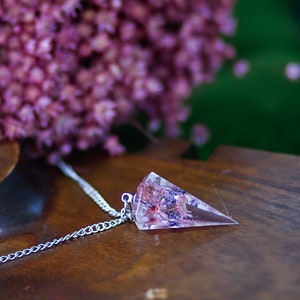 Flowers pendulum resin necklace crystal jewelry  Pink spring flowers Crystal Resin Pendant,Real Flower Jewelry,Crystal point pendant