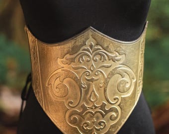 Armor Belt - Golden Leather Corset Mevieval , Medievalcore Knight Knightcore Whimsigoth Renaissance Lacing, Bridgerton Gold