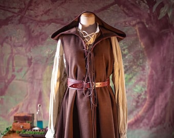 Hooded Ranger Surcoat - unisex assasin vest  Open Front Overgarment Elven Pirate Fantasy Medieval Renaissance Costume Cosplay