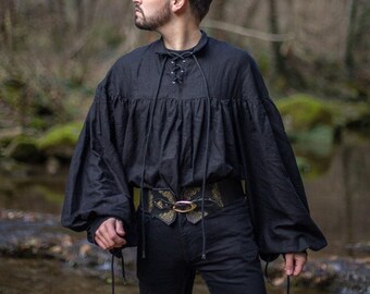 Men shirt Pirate black Shirt - Unisex Steampunk Renaissance Fantasy Medieval Renaissance Costume Cosplay larp bishop sleeve shirt