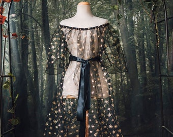 Tulle and glitter Stars over Dress royalcore gown , witchy celestial fashion