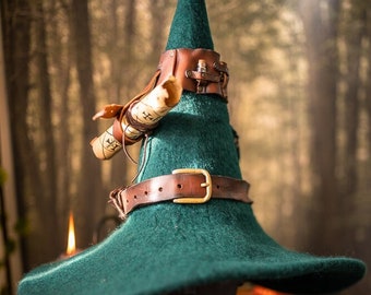 Chapeau de sorcière alchimiste aventurier GN magicien chapeau de sorcier de la forêt chapeau en feutre laine costume d'halloween costume de sorcière chapeau de GN