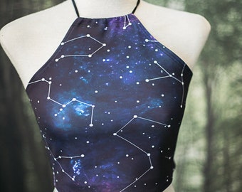 Bikini Halter top swimwear confortable adjustable crop top bandadge yoga clothing constellations celestial stars