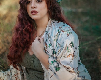 Birds Robe Sylky Clothing Cardigan Kimono Fashion cover up Bohemian Summer boho jacket gift for teacher goblincore witch