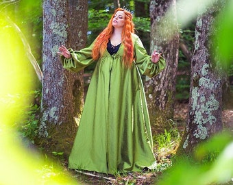 Green Overdress renaissance dress surcoat medieval dress elven coat green renaissance costume bishop sleeve renaissance fair costume