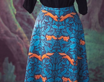 Squirrell Skirt in William Morris style  Cottage Forest lover inspired skater skirt