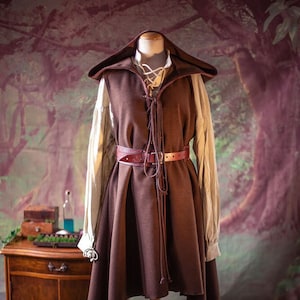 Hooded Ranger Surcoat - unisex assasin vest  Open Front Overgarment Elven Pirate Fantasy Medieval Renaissance Costume Cosplay