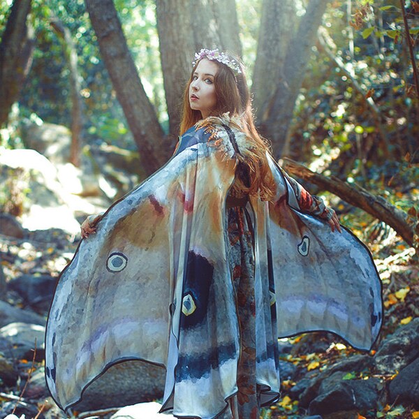 Mooth Butterfly Fairy cape cloak brown and white isis wings costume adult bridal fairy handfasting