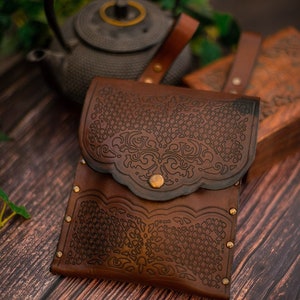 Leather belt bag Medieval pouch hip bag for LARP Alchemist Druid Steampunk druid accessories ren faire image 8