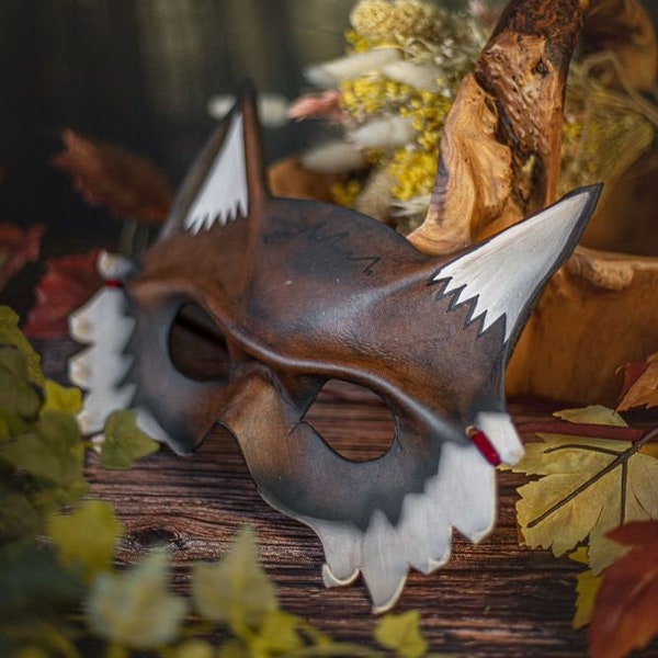 Fox Leather Mask Fairy Leaf Maple autumn natural wiccan masquerade Fairycore Goblincore