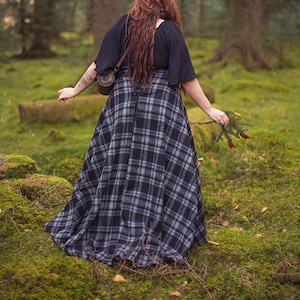 Tartan Skirt in dark grey Outlander inspired historical scottish Edwardian tartan maxi skirt image 1