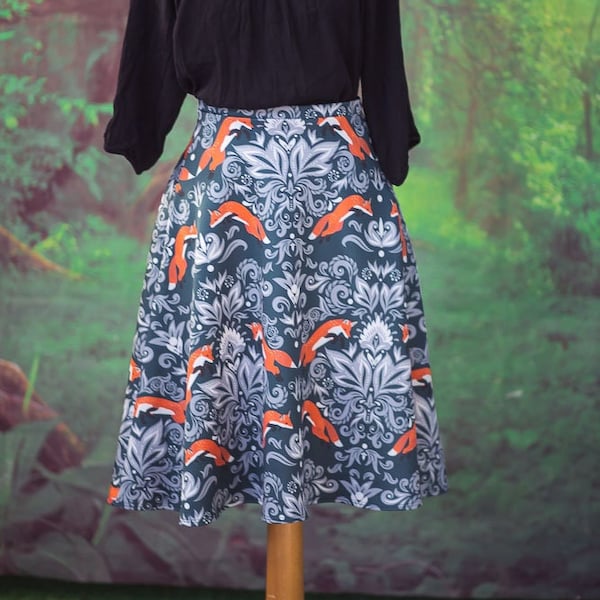 Fox Skirt in William Morris style  Cottage Forest lover inspired skater skirt