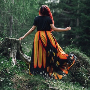 Butterfly Maxi Skirt, Long Skirt Fairy Fantasy, Dark, Monarch nature orange  costume dance boho summer fashion