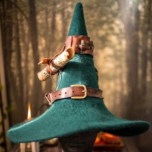 Alchemist witch hat adventurer larp magician forest wizard hat felted hat wool Halloween costume witch costume larp hat